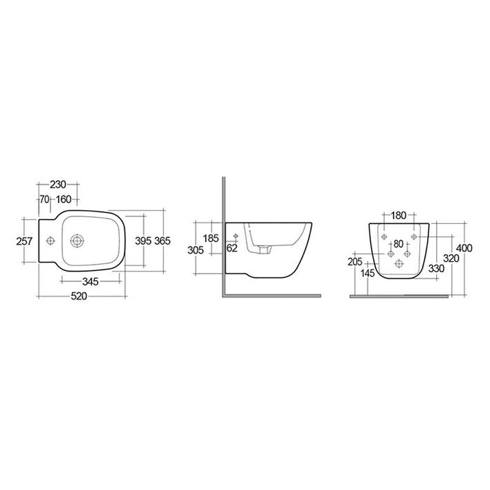 Sanitari sospesi One Rak Ceramics: WC, Bidet, Copriwater Bianco