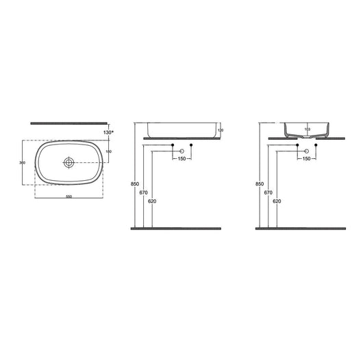 Lavabo ovale da appoggio senza troppo pieno in ceramica senza foro rubinetto - Avorio Opaco