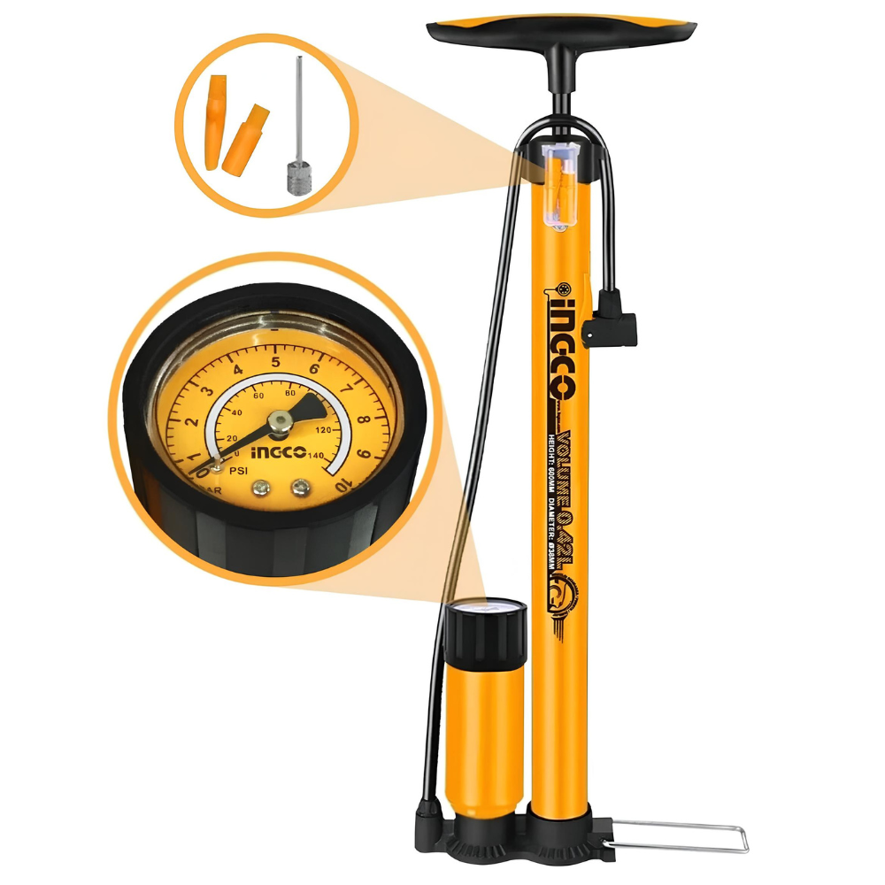 Pompa manuale professionale manometro tubo acciaio bici moto auto 38x500 mm