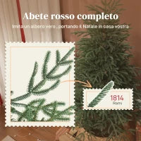 Albero di Natale Artificiale da 180 cm e Ignifugo con 1814 Rami Realistici, Base in Metallo Pieghevole