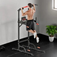 Barra per Trazioni Power Tower Stazione Fitness Multifunzione Regolabile 189-239cm in Acciaio Nero Rosso