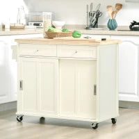 Isola per Cucina per Utensili e Accessori con Cassetti, Armadietto e Portasciugamani, 110x49.5x89.5 cm, Bianco