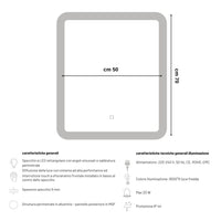 Specchio 5 mm rettangolare led interruttore touch alluminio mdf bagno *** misure 50x70 cm, tonalità standard 6000-65...
