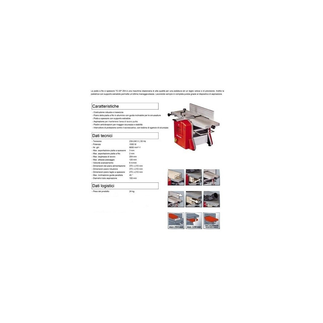 Trade Shop - Pialla A Filo E Spessore Einhell Tc-sp 204 Motore 1500 W Inclinazione 45° -