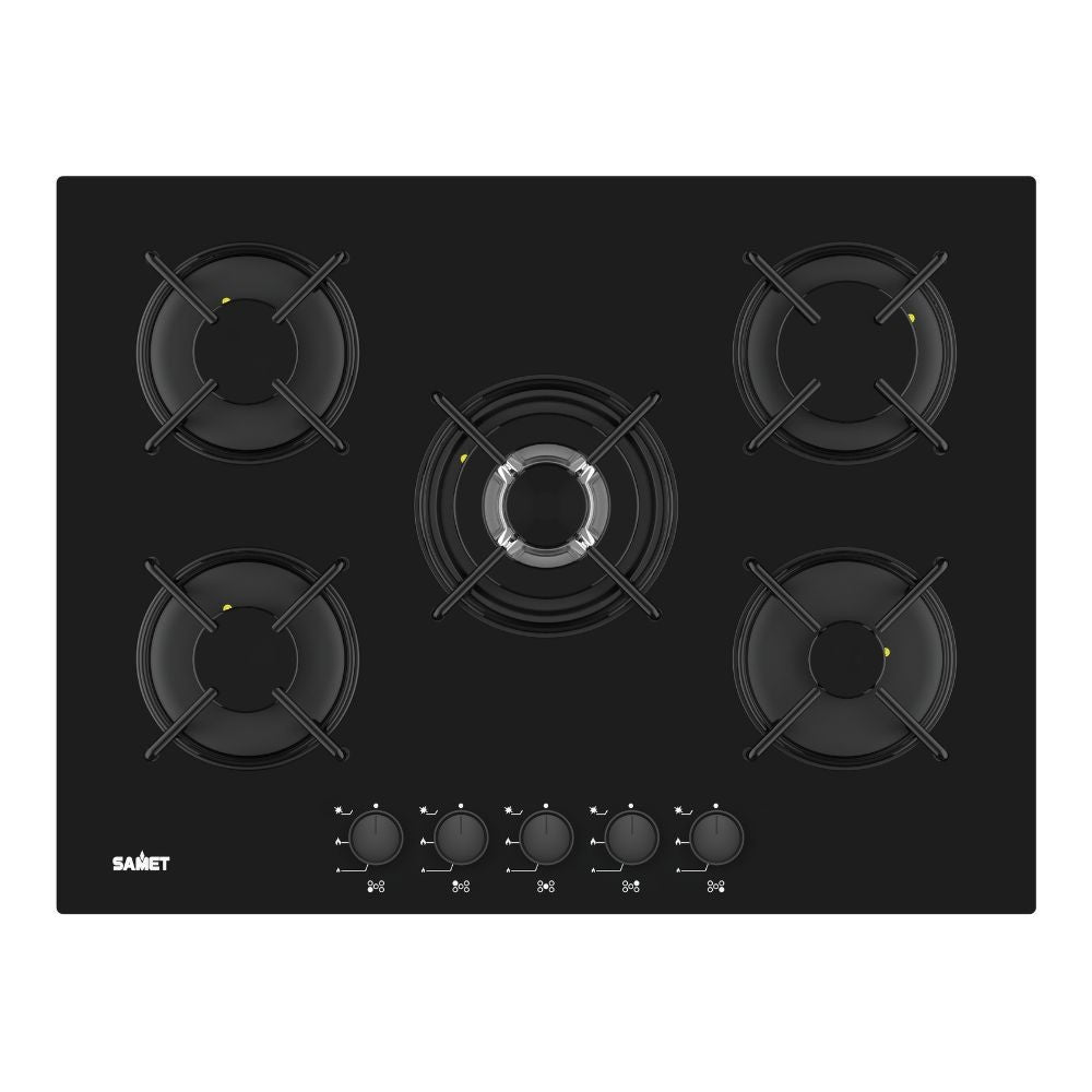Piano cottura 5 fuochi Samet Minerva70 vetro nero