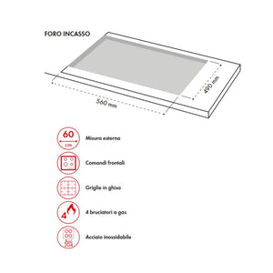 Piano Cottura gas 4 fuochi 60 cm acciaio inox Samet Sansone60