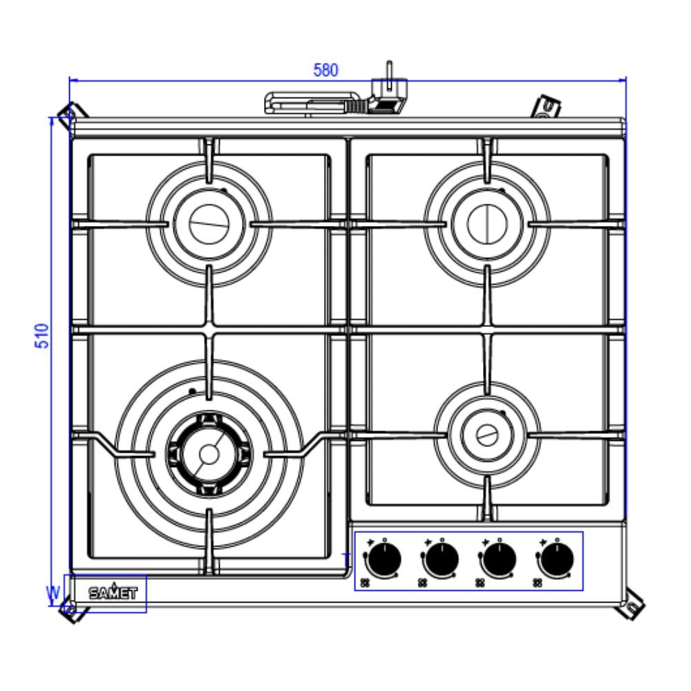 Piano Cottura gas 4 fuochi 60 cm acciaio inox Samet Sansone60