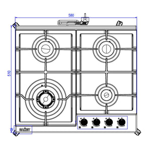 Piano Cottura gas 4 fuochi 60 cm acciaio inox Samet Sansone60