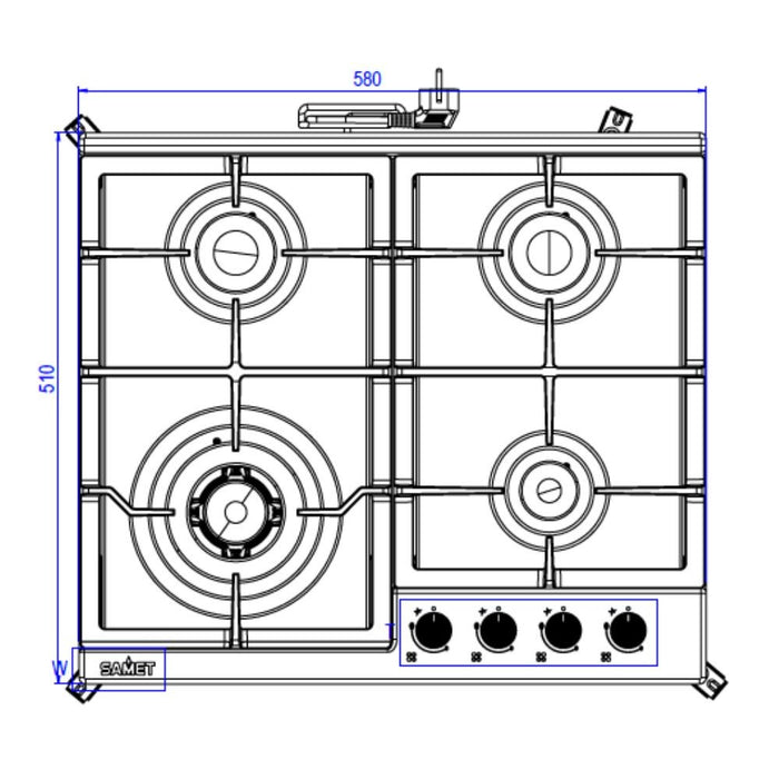 Piano Cottura gas 4 fuochi 60 cm acciaio inox Samet Sansone60
