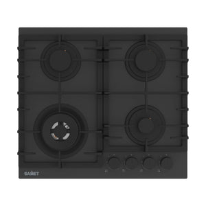 Piano cottura gas 4 fuochi 60 cm vetro temperato satinato nero opaco Samet Zacinto60