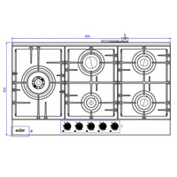 Piano Cottura gas 5 fuochi 90 cm acciaio inox Samet Nettuno90