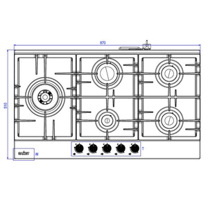 Piano Cottura gas 5 fuochi 90 cm acciaio inox Samet Nettuno90