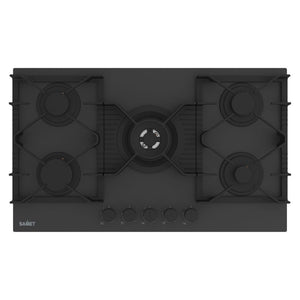 Piano cottura gas 5 fuochi 90 cm vetro temperato satinato nero opaco Samet Zacinto90