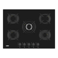 Piano cottura Samet Minerva 70 da incasso a gas 5 fuochi con manopole nere in vetro nero