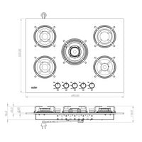 Piano cottura Samet Minerva 70 da incasso a gas 5 fuochi con manopole nere in vetro nero