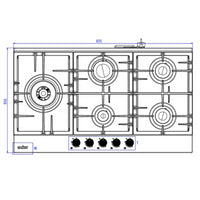 Piano cottura Samet Nettuno a gas da incasso 5 fuochi 90 cm. in acciaio