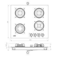 Piano cottura Samet Venere 60 da incasso a gas 4 fuochi con manopole nere e vetro bianco