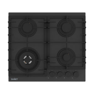 Piano cottura Samet Zacinto 60 a gas da incasso 4 fuochi 60 cm. in vetro temperato satinato opaco nero