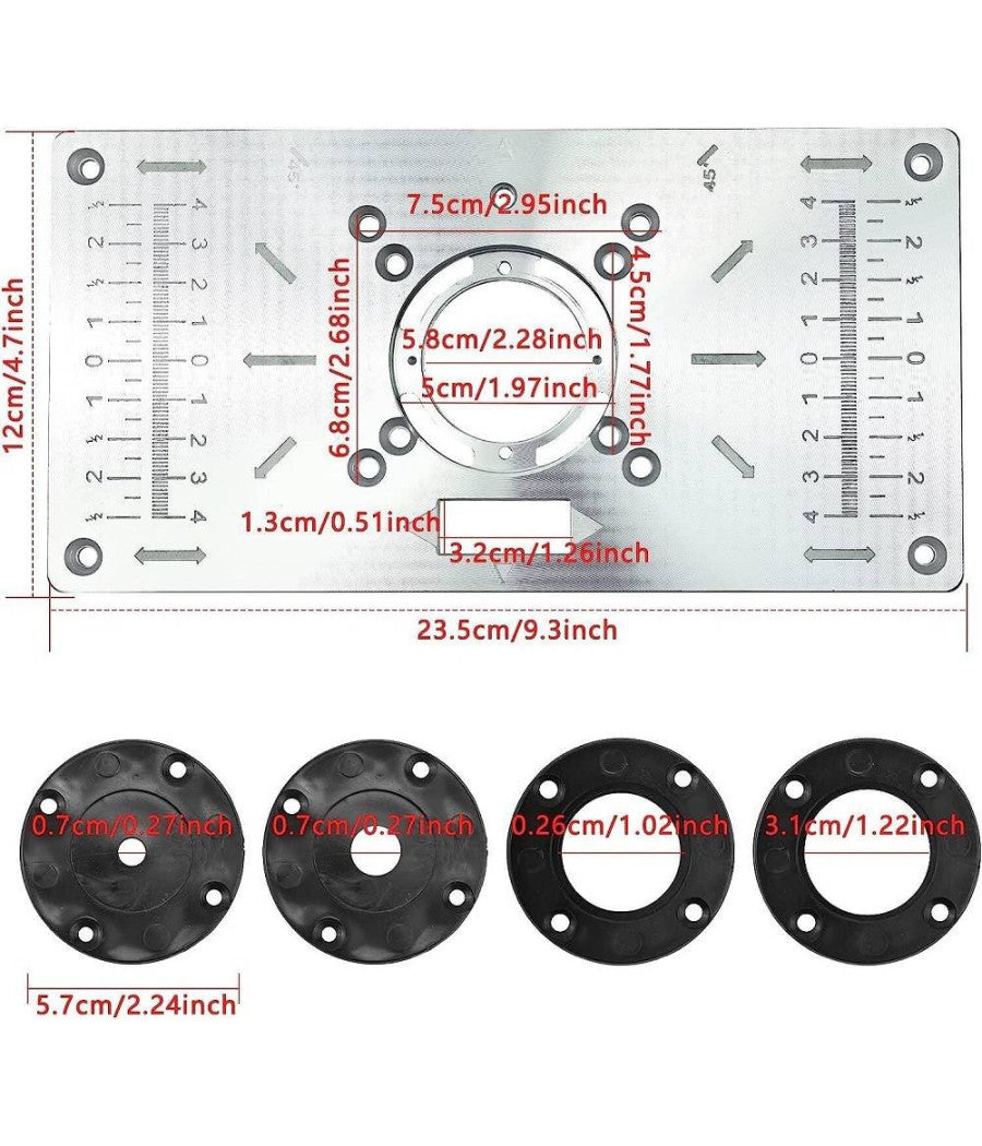 Piano Di Fresatura Router Piastra Per Fresatrice Verticale Con 4 Anelli Viti         