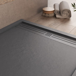 Piatto doccia in marmo resina grigio scuro pietra cemento grid, misura 90x170