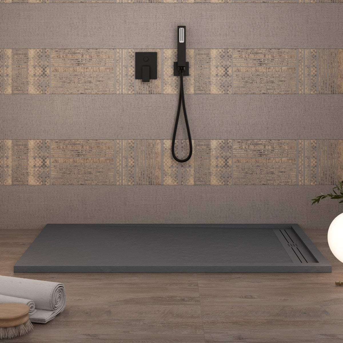 Piatto doccia in marmo resina grigio scuro pietra cemento grid, misura 70x130