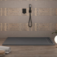 Piatto doccia in marmo resina grigio scuro pietra cemento grid, misura 70x150