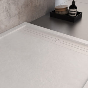 Piatto doccia in marmo resina bianco pietra cemento grid, misura 90x150