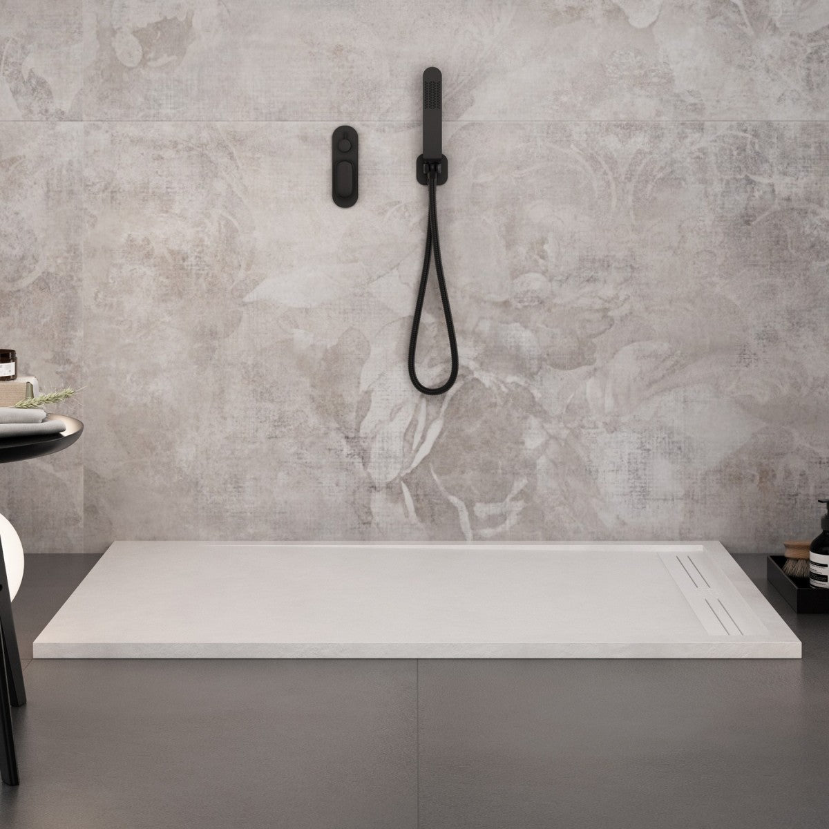 Piatto doccia in marmo resina bianco pietra cemento grid, misura 70x170