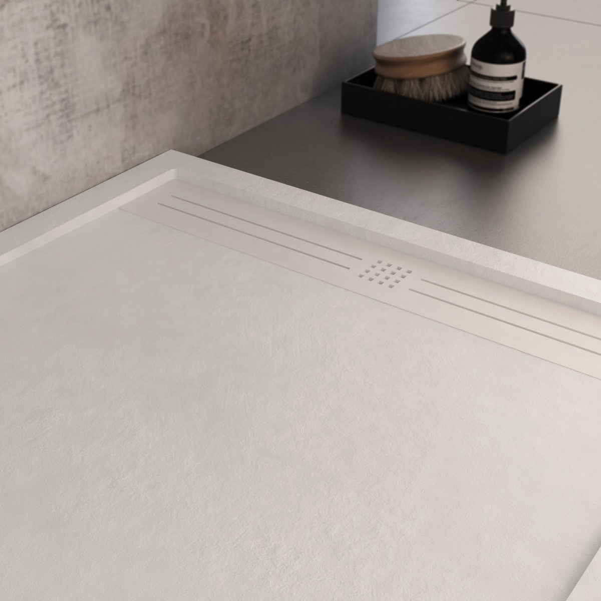 Piatto doccia in marmo resina bianco pietra cemento grid, misura 90x190