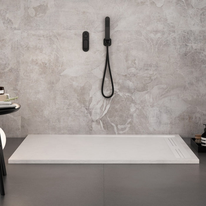 Piatto doccia in marmo resina bianco pietra cemento grid, misura 80x110