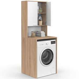 IDMarket - Piano lavatrice WALLIS con armadio in faggio e legno bianco