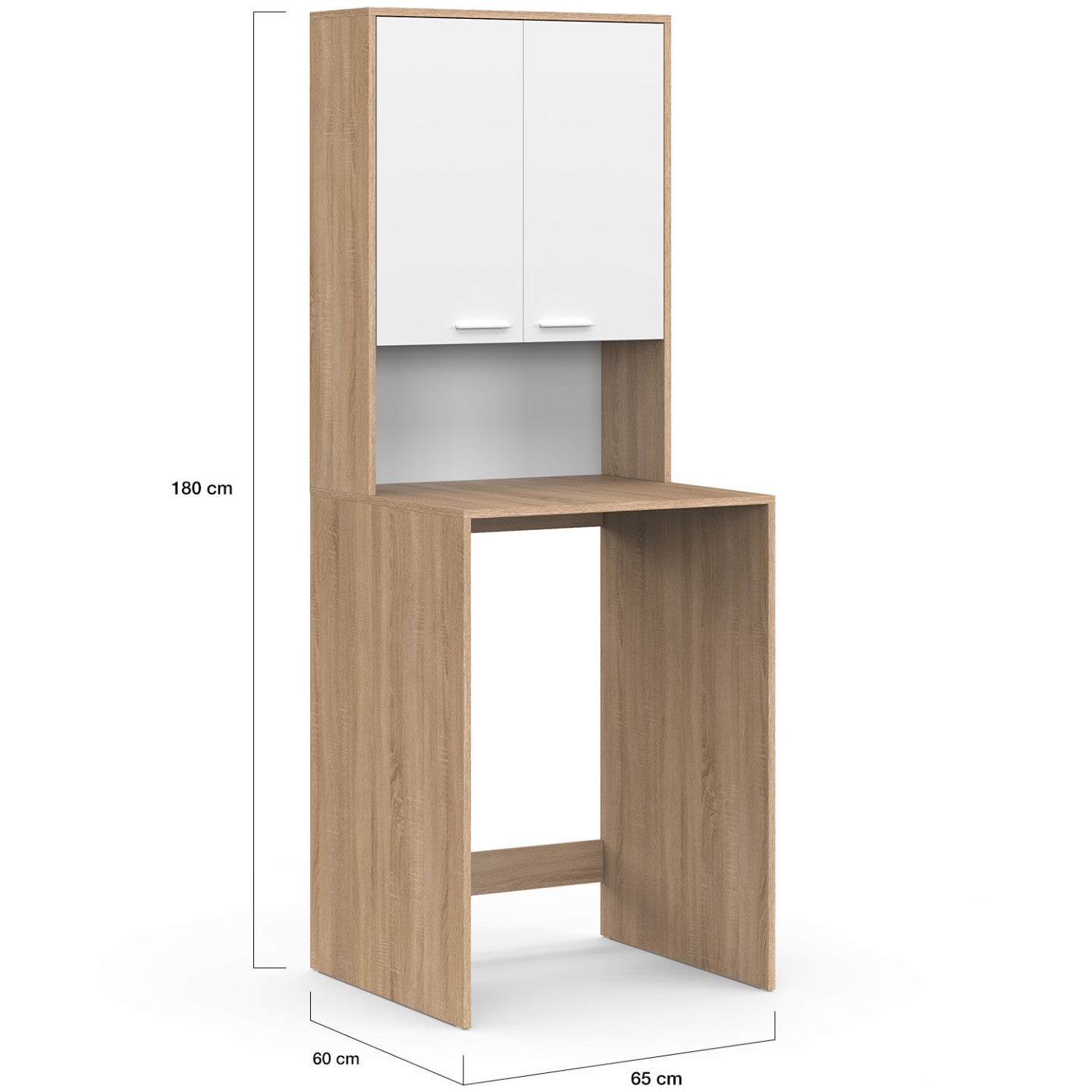 IDMarket - Piano lavatrice WALLIS con armadio in faggio e legno bianco