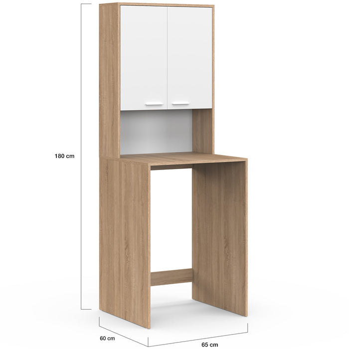 IDMarket - Piano lavatrice WALLIS con armadio in faggio e legno bianco
