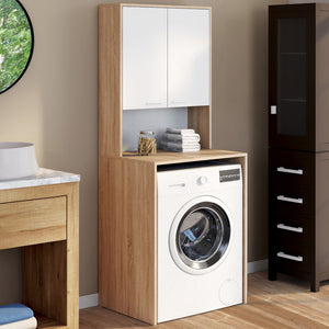 IDMarket - Piano lavatrice WALLIS con armadio in faggio e legno bianco