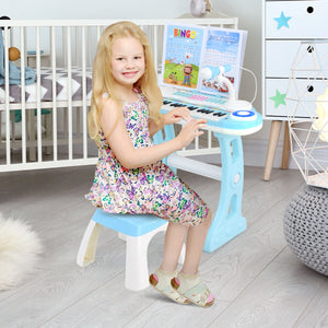 Piano elettronico per bambini 18+ mesi con gambe rimovibili sgabello microfono regolabile, Tastiera piano a 37 tasti Blu-Tastiere elettriche