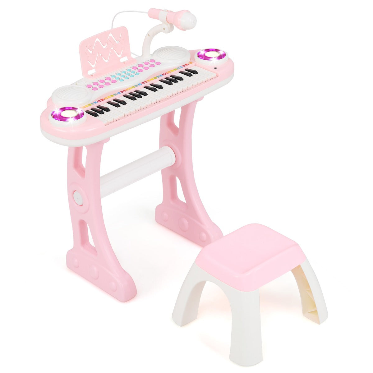 Piano elettronico per bambini 18+ mesi con gambe rimovibili sgabello microfono regolabile, Tastiera piano a 37 tasti Rosa-Tastiere elettriche