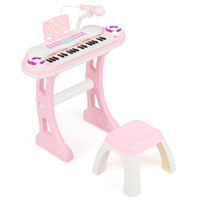 Piano elettronico per bambini 18+ mesi con gambe rimovibili sgabello microfono regolabile, Tastiera piano a 37 tasti Rosa-Tastiere elettriche