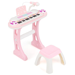 Piano elettronico per bambini 18+ mesi con gambe rimovibili sgabello microfono regolabile, Tastiera piano a 37 tasti Rosa-Tastiere elettriche