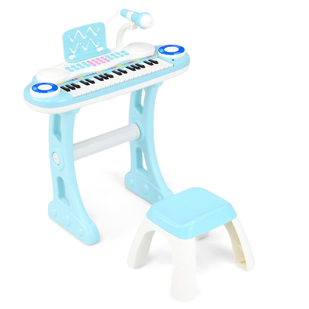Piano elettronico per bambini 18+ mesi con gambe rimovibili sgabello microfono regolabile, Tastiera piano a 37 tasti Blu-Tastiere elettriche
