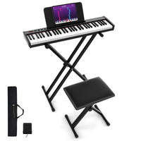 Piano elettronico portatile a 61 tasti semi-pesati con supporto e sgabello, Set completo di pianoforte digitale-Tastiere elettriche