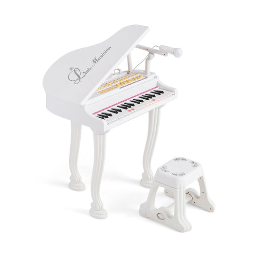 Tastiera a 37 tasti per bambini con sgabello, Pianoforte giocattolo multifunzionale portatile con microfono Bianco-Tastiere elettriche