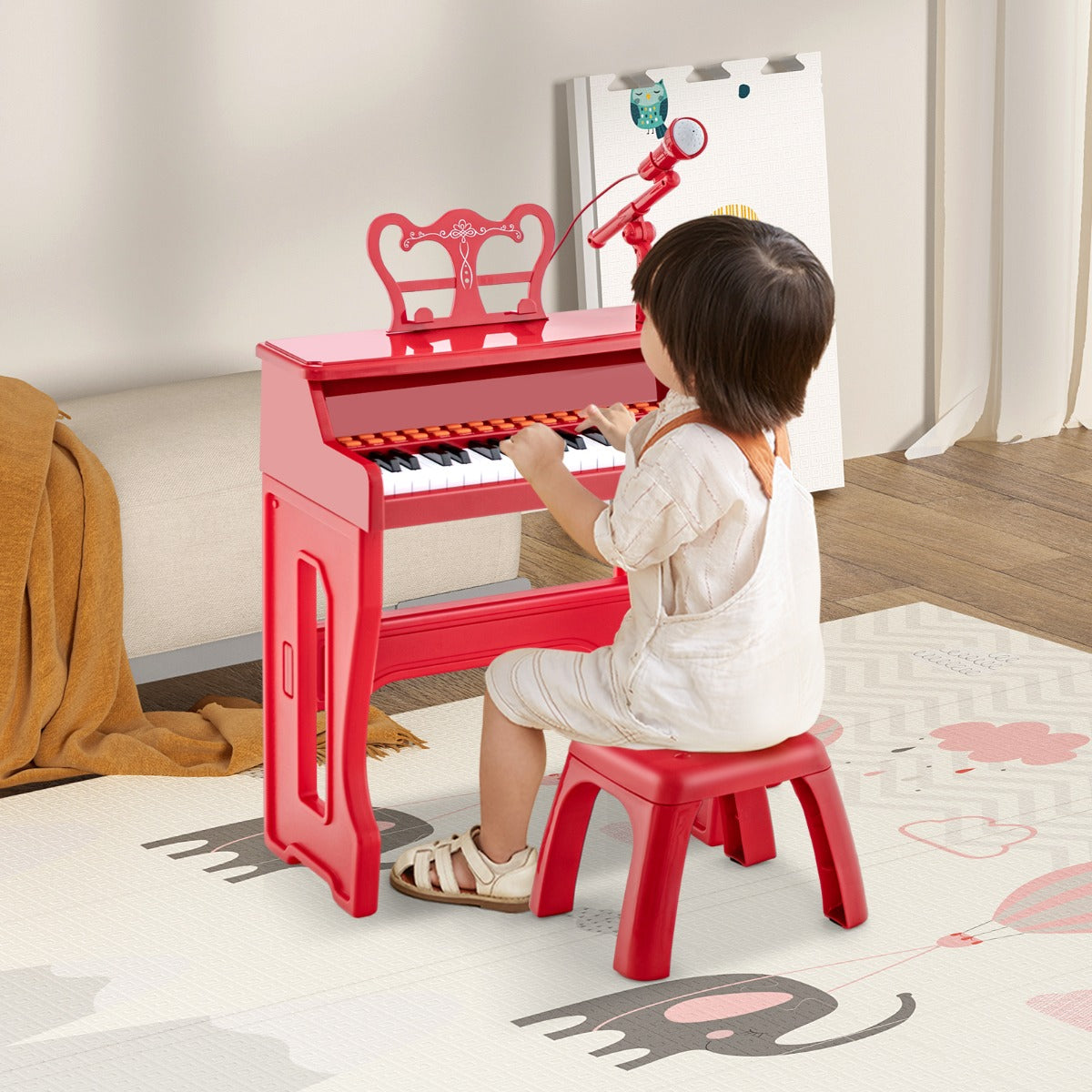 Pianoforte a 37 tasti per bambini con microfono regolabile supporto per spartiti rimovibile, Strumento musicale Rosso-Tastiere elettriche