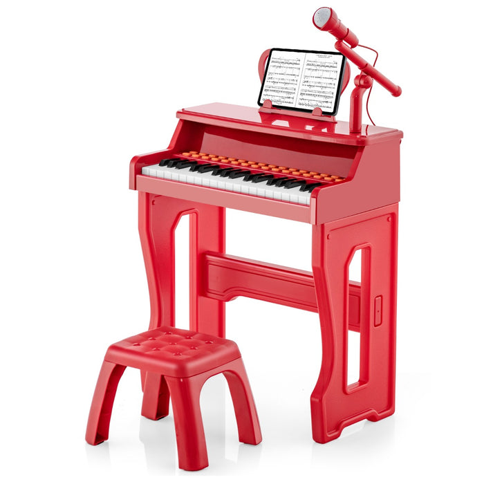 Pianoforte a 37 tasti per bambini con microfono regolabile supporto per spartiti rimovibile, Strumento musicale Rosso-Tastiere elettriche