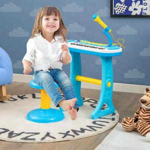 Pianoforte digitale per bambini 3+ anni con microfono e luci 31 tasti, Tastiera elettronica portatile Blu-Tastiere elettriche