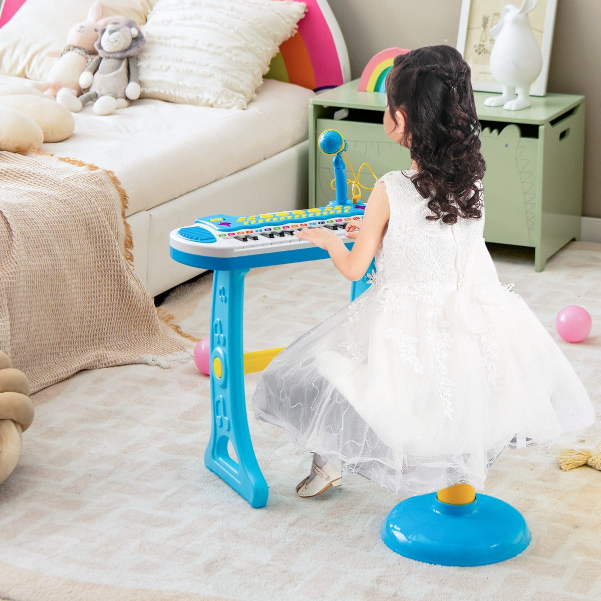 Pianoforte digitale per bambini 3+ anni con microfono e luci 31 tasti, Tastiera elettronica portatile Blu-Tastiere elettriche