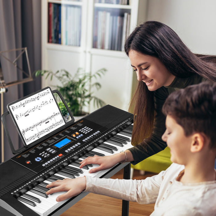 Pianoforte elettronico portatile a 61 tasti con supporto e sgabello, Set di piano digitale con 300 timbri-Tastiere elettriche