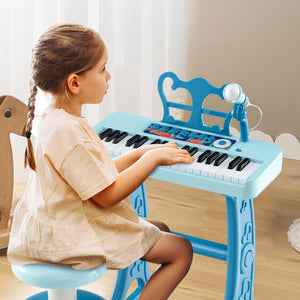 Pianoforte per bambini a 37 tasti con microfono regolabile e leggio rimovibile, Strumento musicale elettronico Blu-Tastiere elettriche