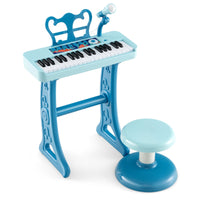 Pianoforte per bambini a 37 tasti con microfono regolabile e leggio rimovibile, Strumento musicale elettronico Blu-Tastiere elettriche