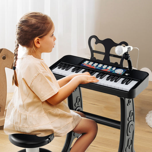 Pianoforte per bambini a 37 tasti con microfono regolabile e leggio rimovibile, Strumento musicale elettronico Nero-Tastiere elettriche