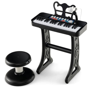 Pianoforte per bambini a 37 tasti con microfono regolabile e leggio rimovibile, Strumento musicale elettronico Nero-Tastiere elettriche